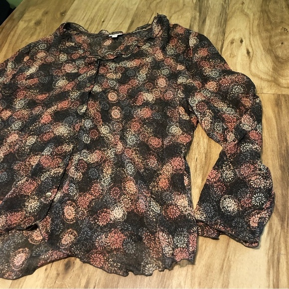 J Jill Hippie Artsy Floral Lightweight Long Sleeve Button Top Womens Size XL - Picture 2 of 8